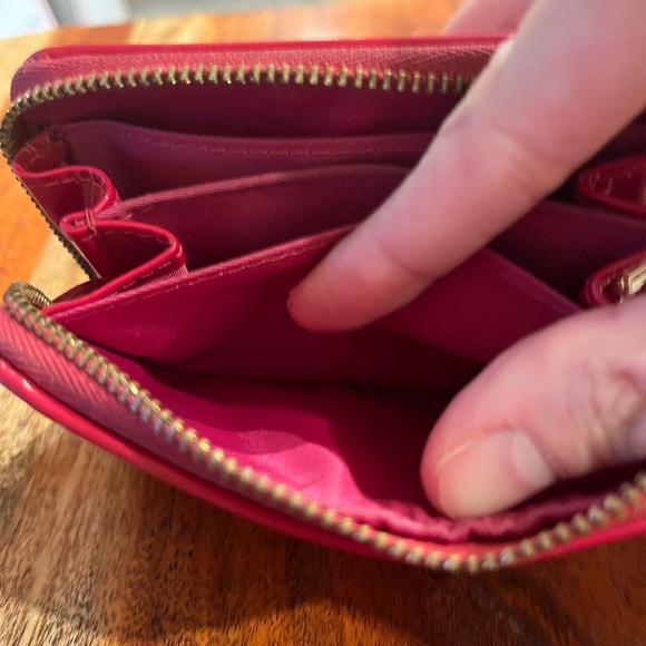 Tory Burch Patent Leather Zipped Coin Purse with Key Ring in Tomato Red - Picture 13 of 14